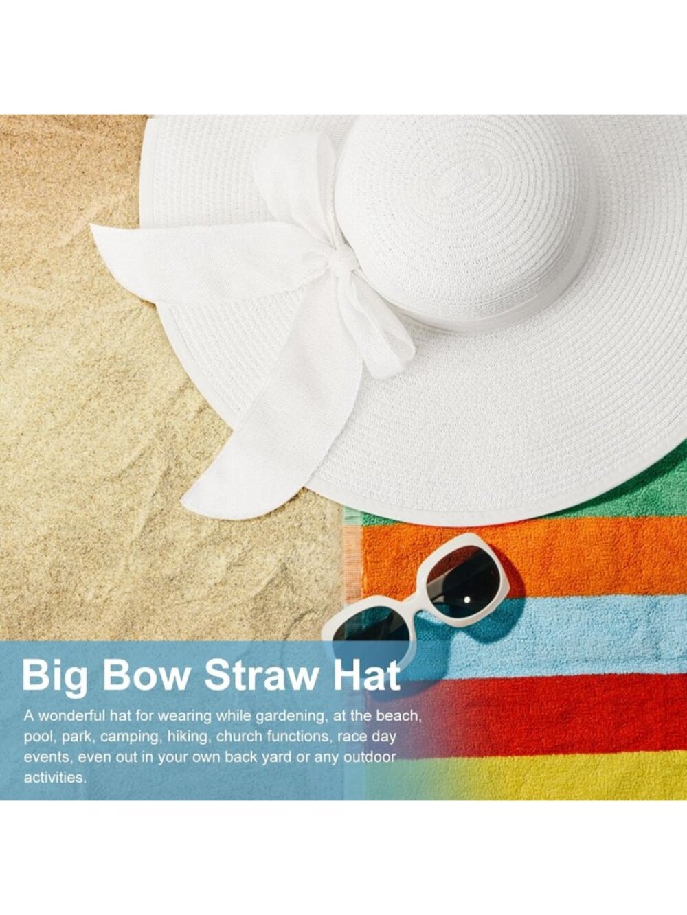 Wide Brim Straw Beach Hat for Women - Floppy, Foldable, UPF 50+ Sun Protection - Picture 5 of 8